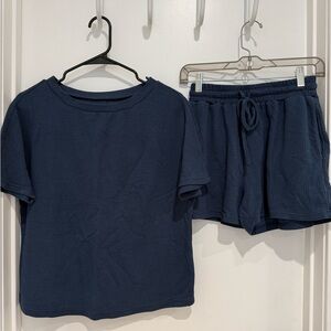 Navy Blue Waffle Knit Pajamas/Lounge Set